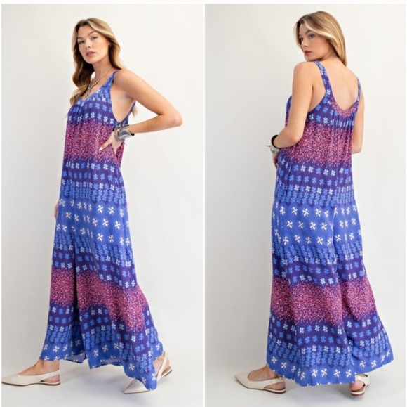 Easel Boho Wide Leg Jumpsuit/Romper Ash Green, Pink & Mocha- RARE COLOR-WAY! - Picture 4 of 8